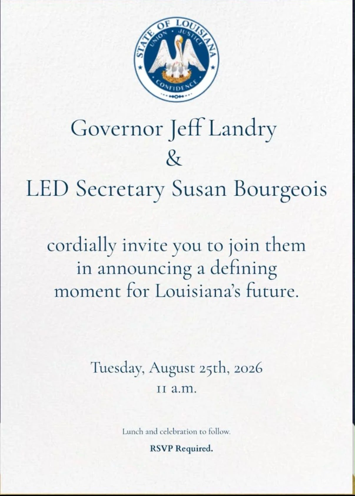 Invitation for the August 25 announcement